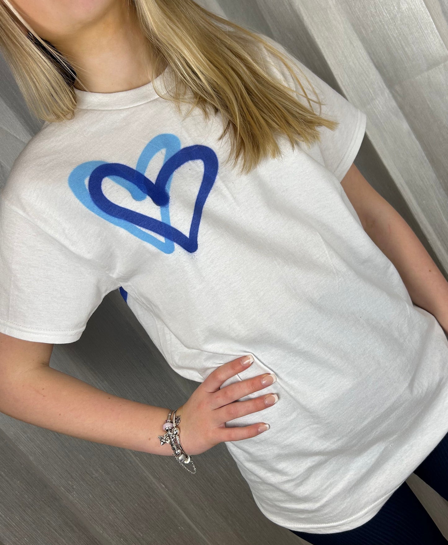 T Shirt with Blue Graffiti Heart Spray