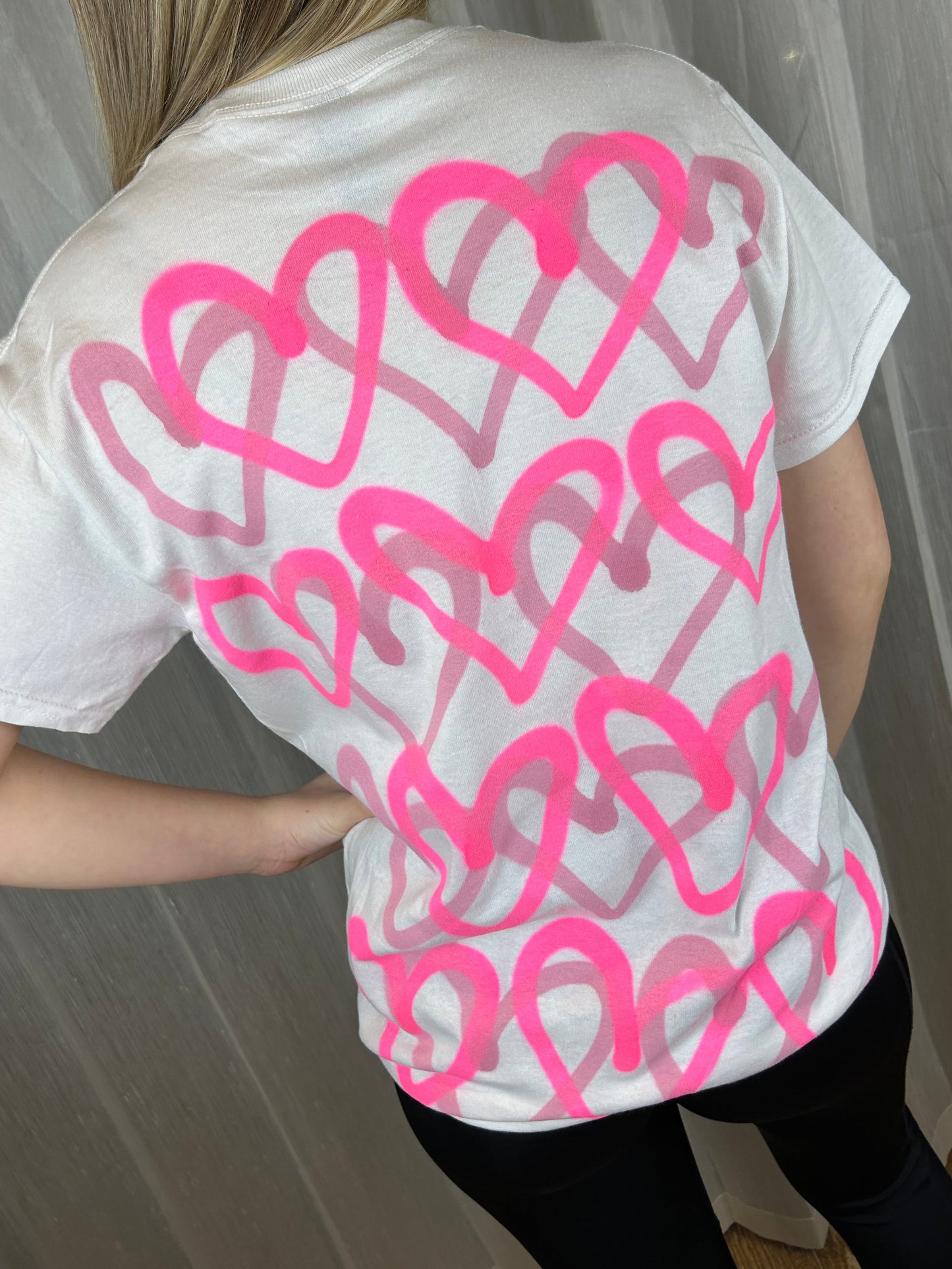 T Shirt with Neon Pink Graffiti Heart Spray