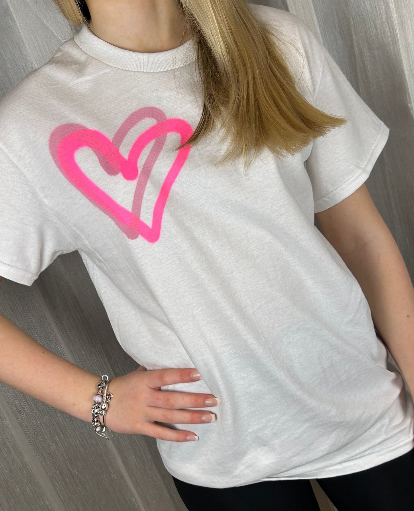 T Shirt with Neon Pink Graffiti Heart Spray