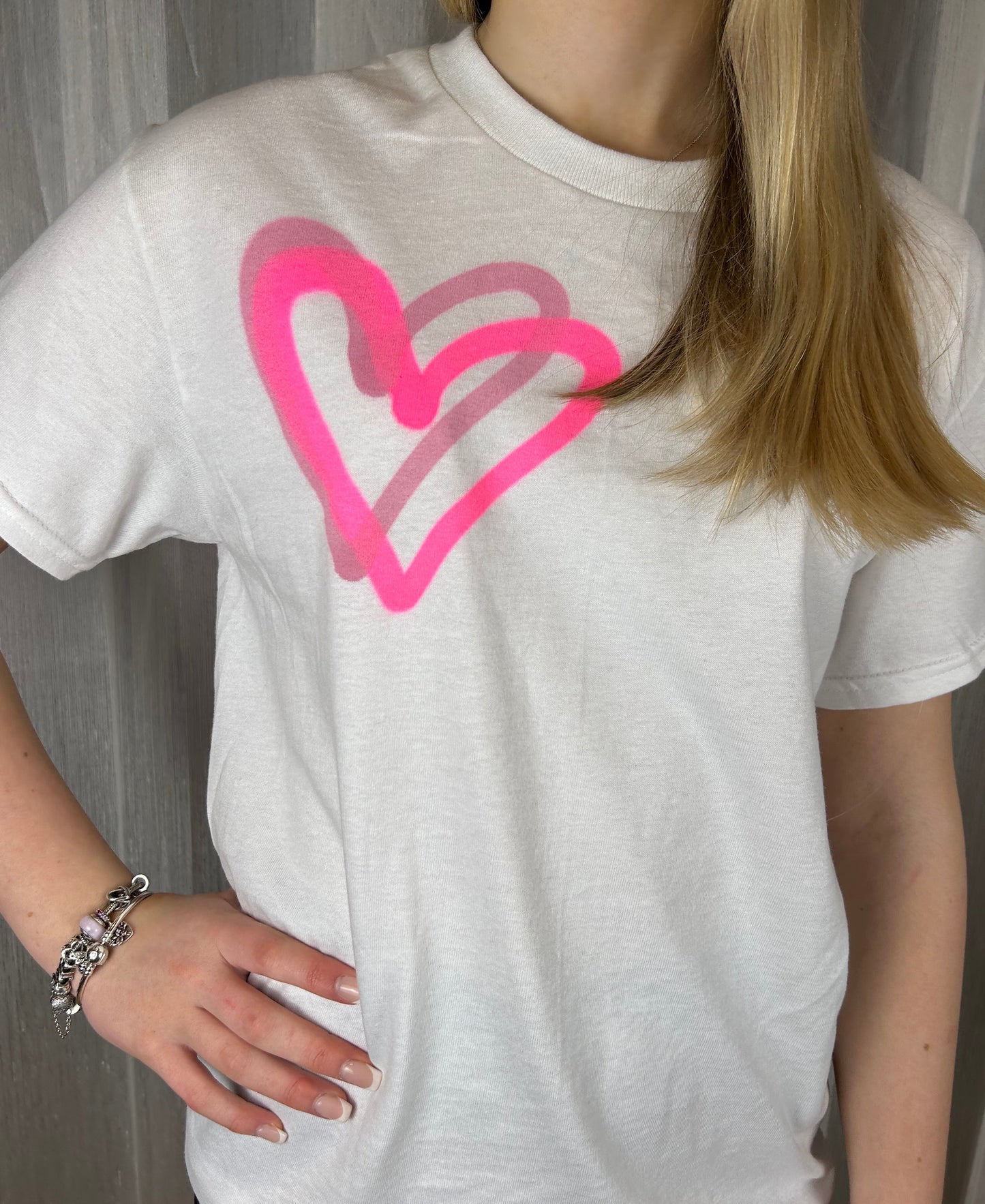 T Shirt with Neon Pink Graffiti Heart Spray