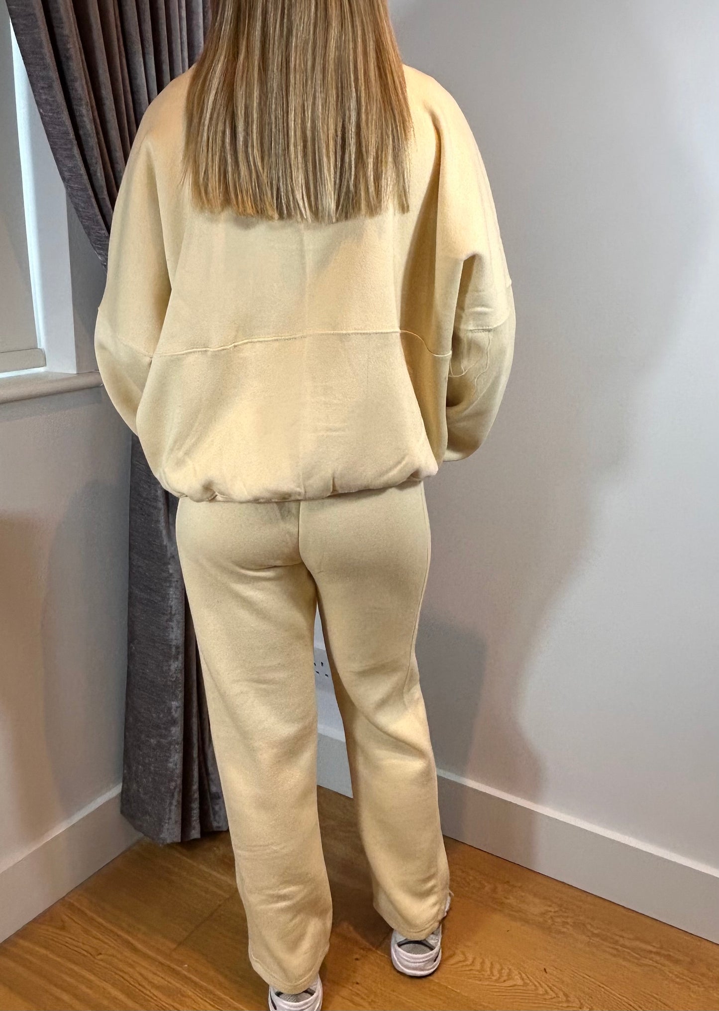 Beige/Oatmeal Bomber Co Ord Sweatshirt with Straight Leg Jogger