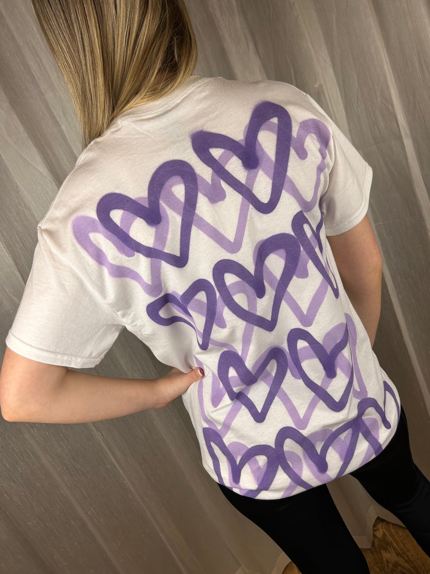 T Shirt with Purple/Lilac Graffiti Heart Spray