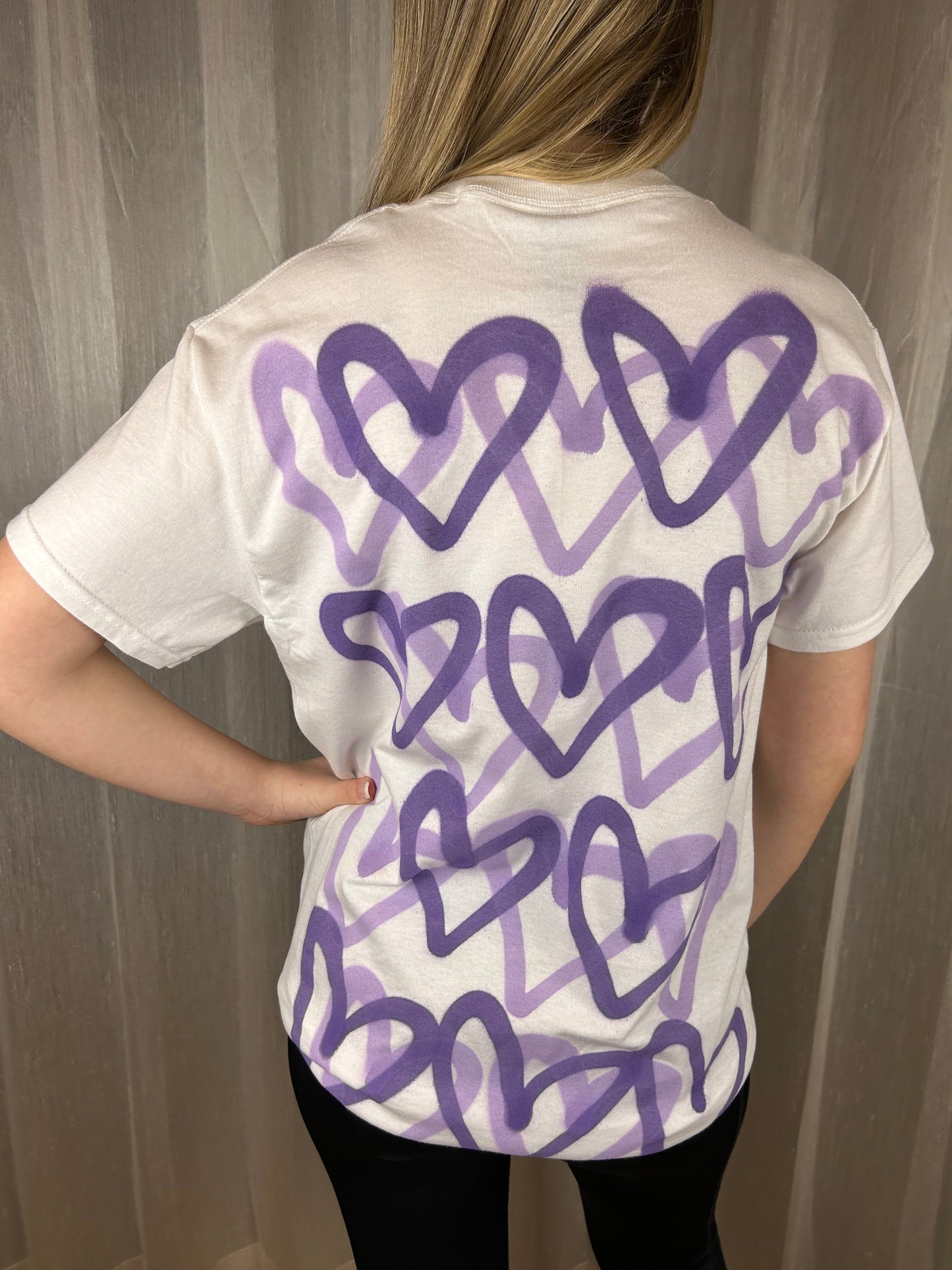 T Shirt with Purple/Lilac Graffiti Heart Spray