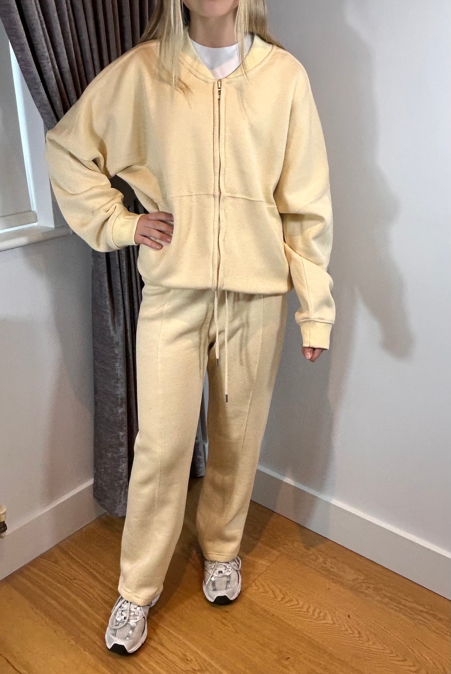 Beige/Oatmeal Bomber Co Ord Sweatshirt with Straight Leg Jogger