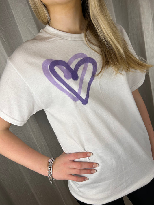 T Shirt with Purple/Lilac Graffiti Heart Spray