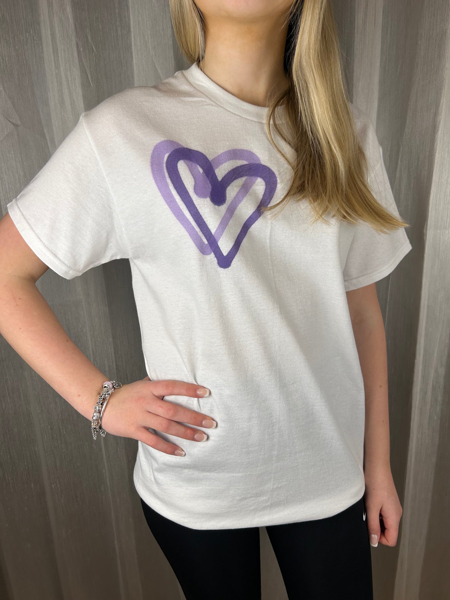 T Shirt with Purple/Lilac Graffiti Heart Spray