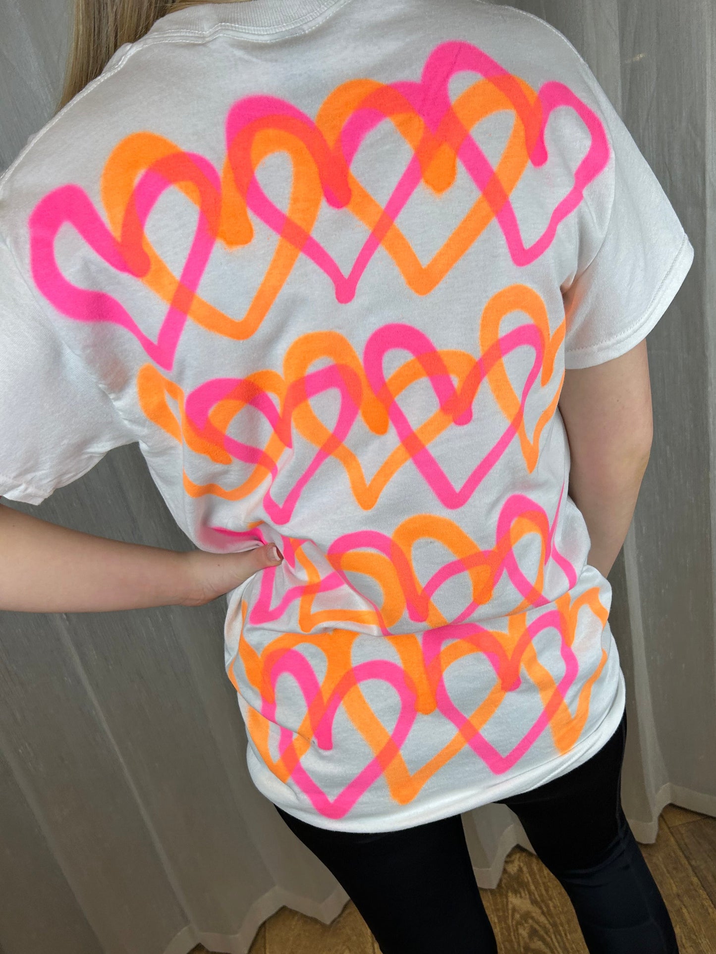 T Shirt with Neon Orange/Neon Pink Graffiti Heart Spray