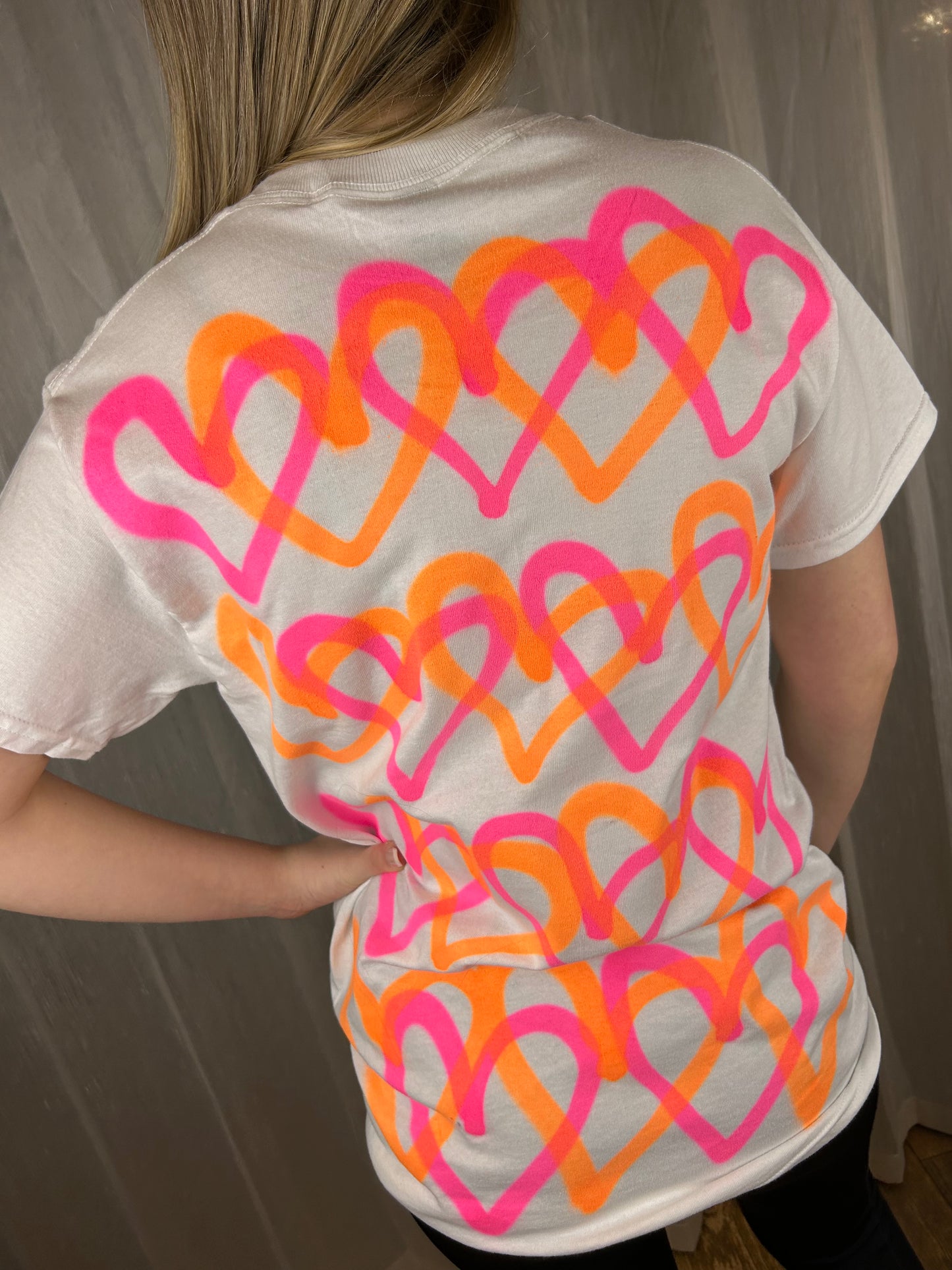 T Shirt with Neon Orange/Neon Pink Graffiti Heart Spray