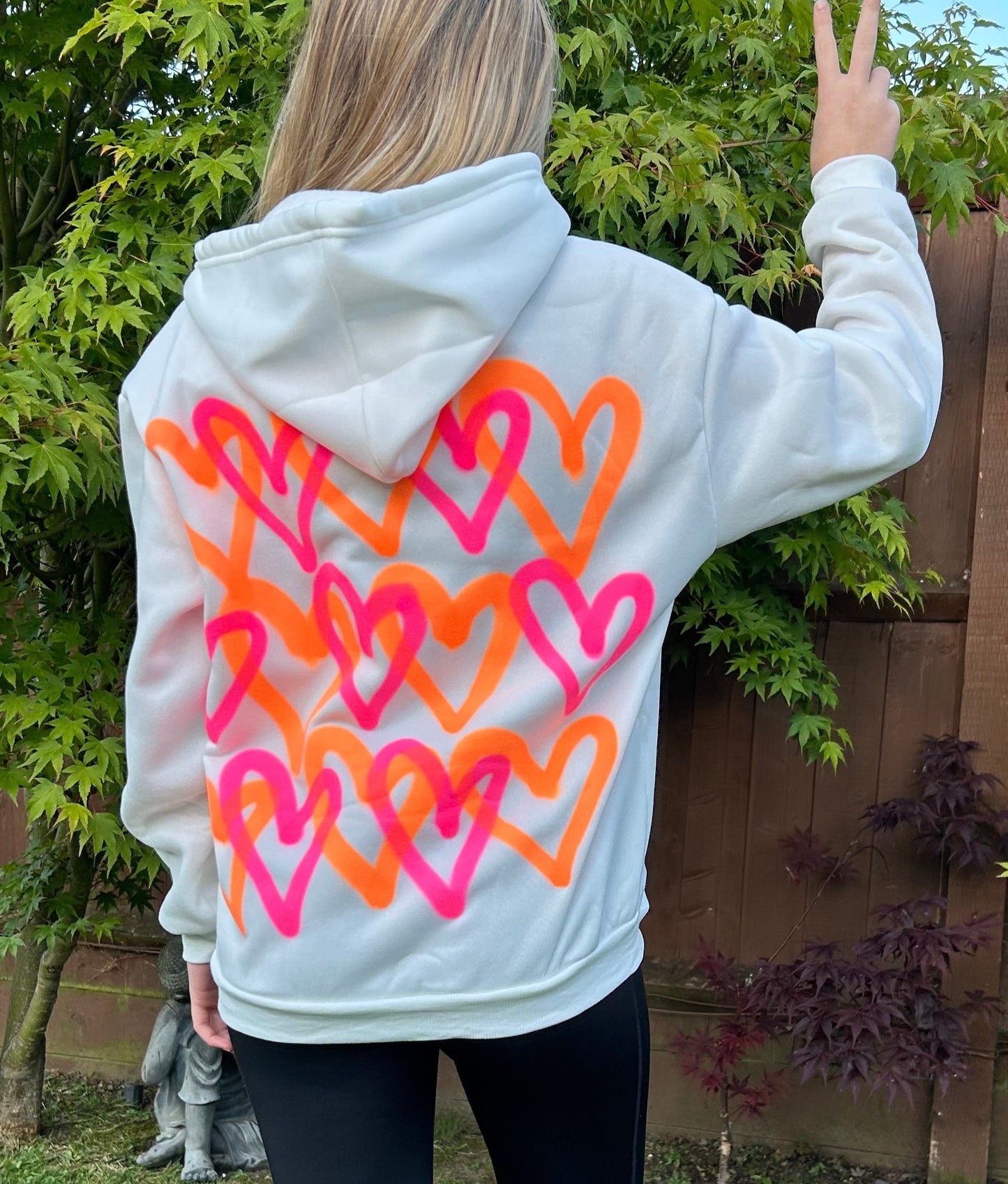 Hoodie with Neon Pink/Orange Heart Graffiti Spray