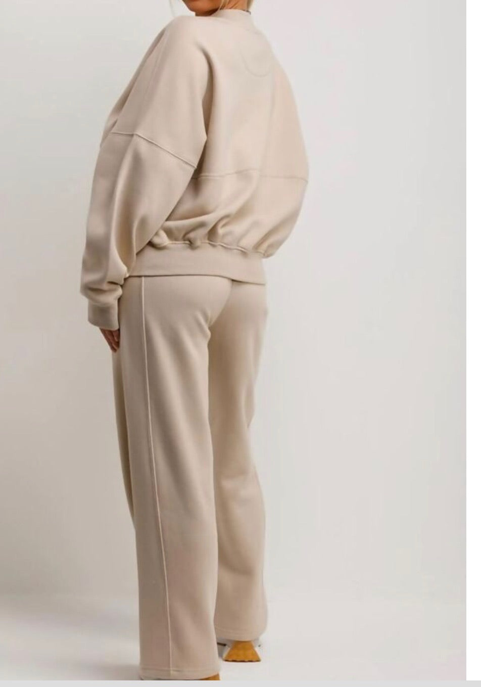 Beige/Oatmeal Bomber Co Ord Sweatshirt with Straight Leg Jogger